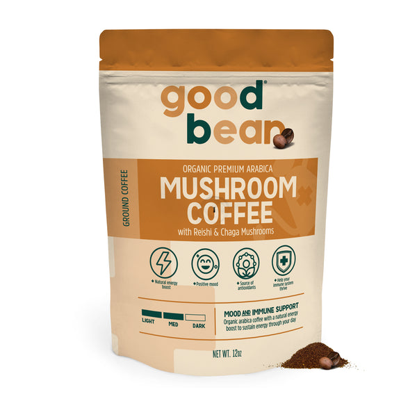 goodBean Mood and Immune Support Ground Coffee, Organic Arabica Coffee with Reishi & Chaga Mushrooms