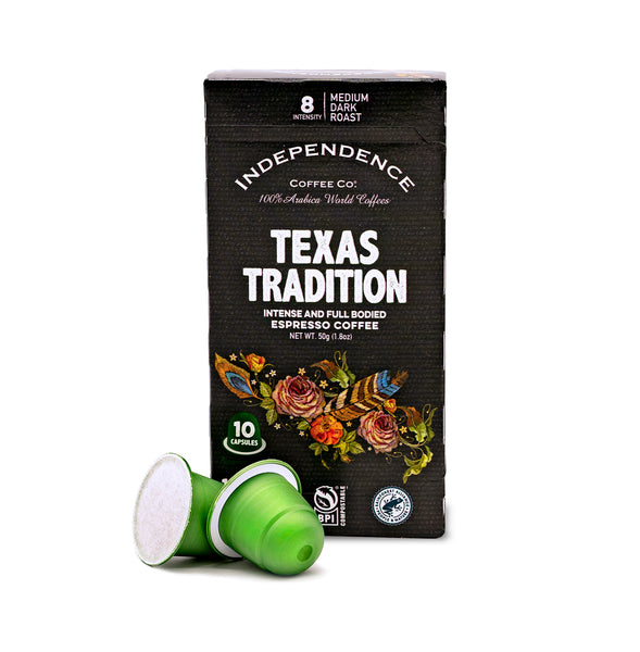 Texas Tradition Espresso - Compresso Capsules* (10 count) for Nespresso® style brewers